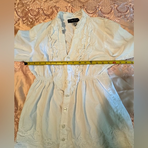 Gretty Zueger White Ruffled 3/4 Sleeve Blouse with Mandarin Collar - Picture 7 of 13